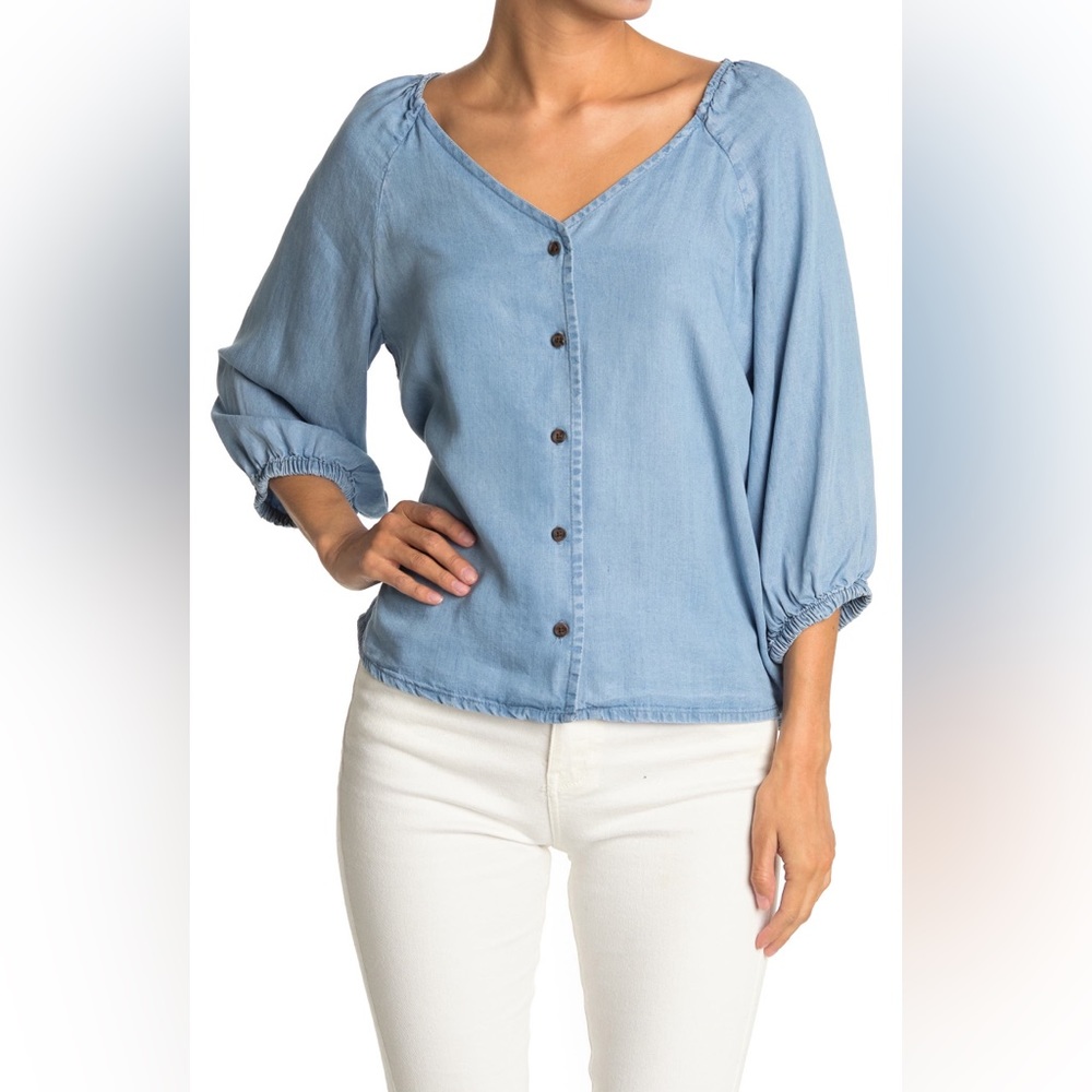 Raglan Sleeve Chambray Blouse